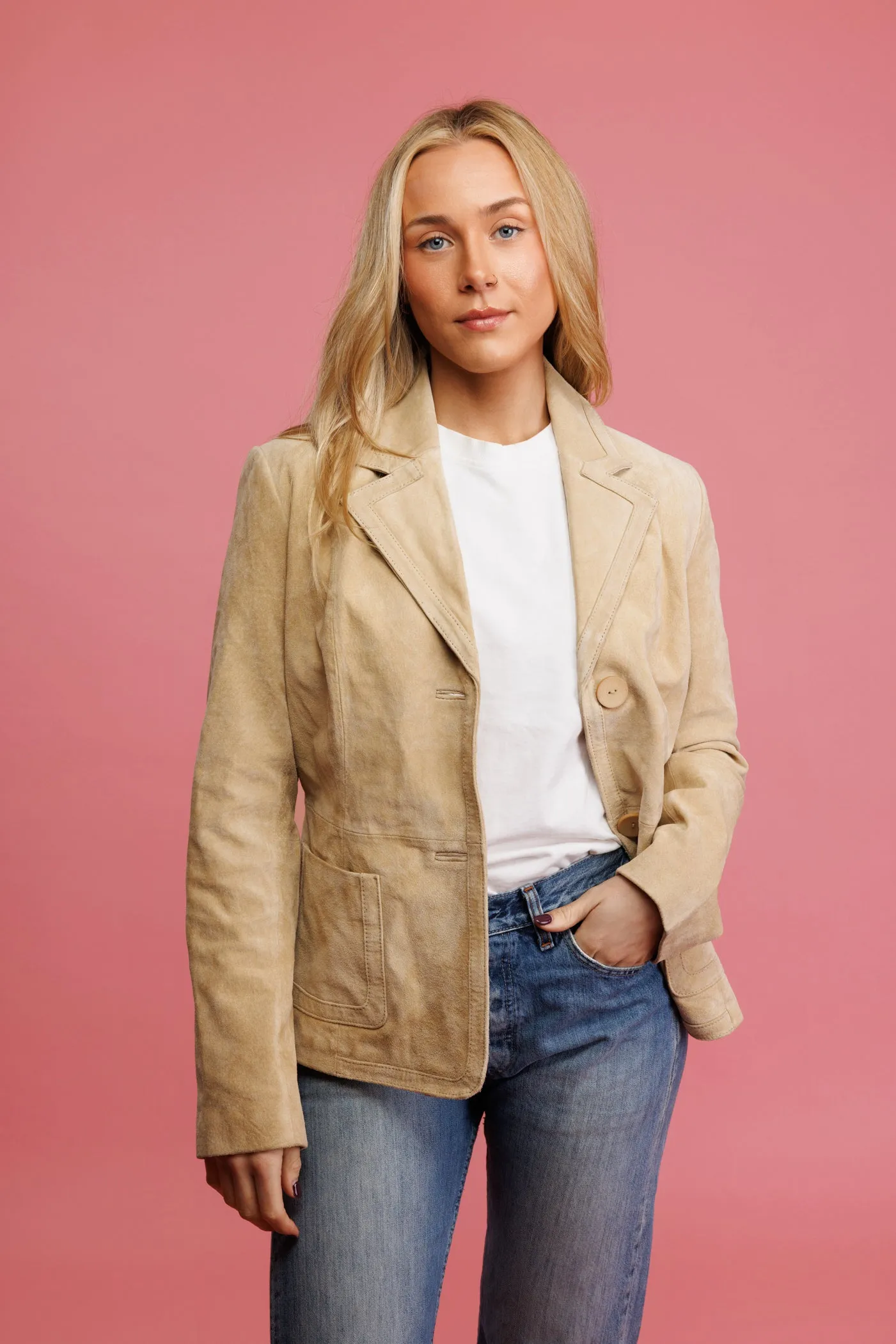 90's Cream Suede Blazer Jacket M