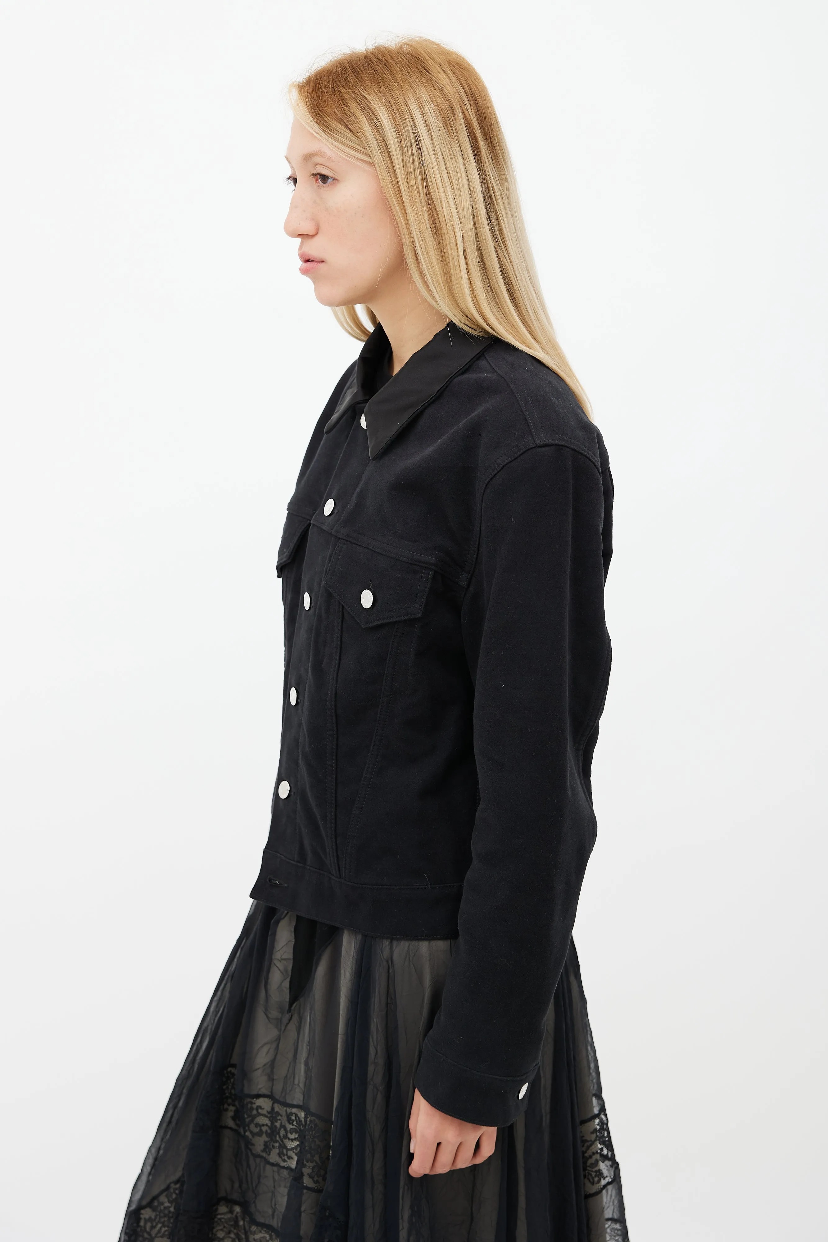 Black Suede & Silk Collar Jacket