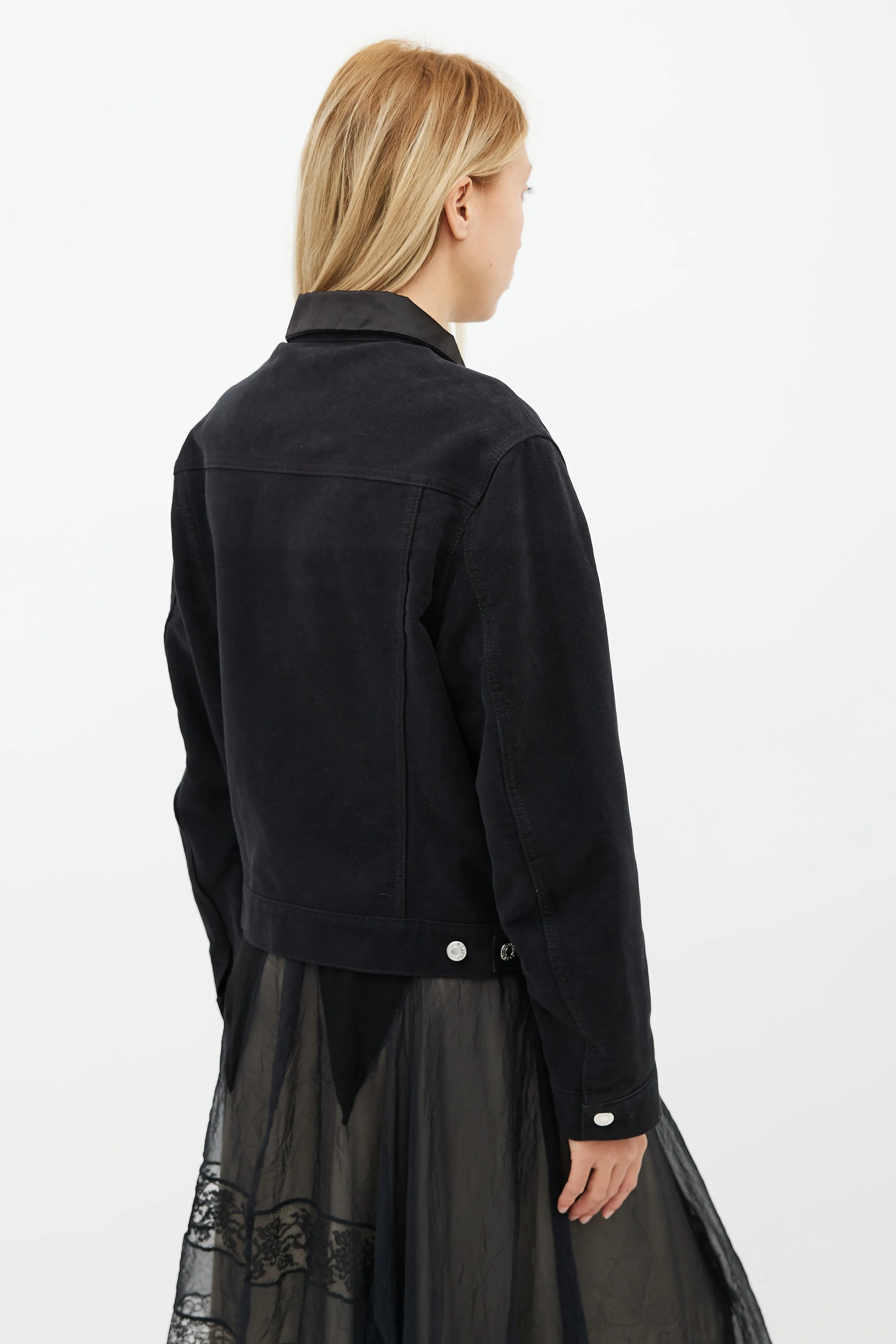 Black Suede & Silk Collar Jacket