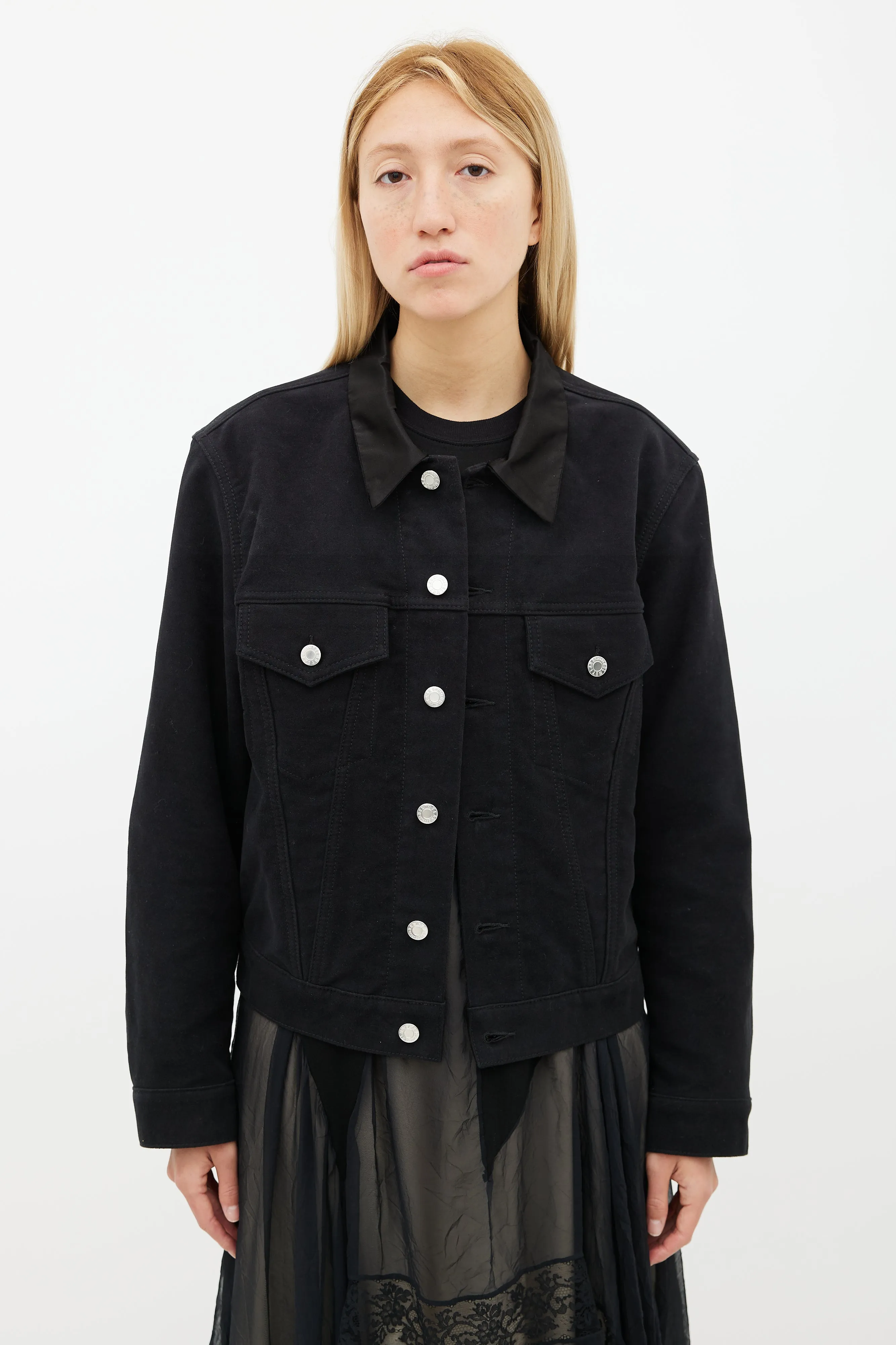 Black Suede & Silk Collar Jacket