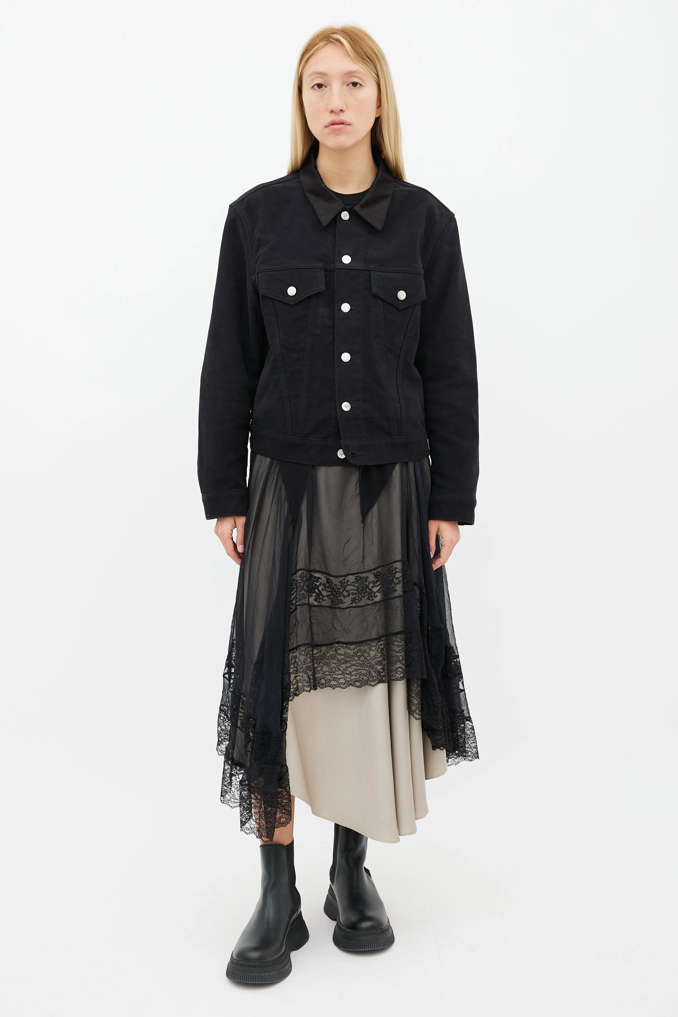 Black Suede & Silk Collar Jacket