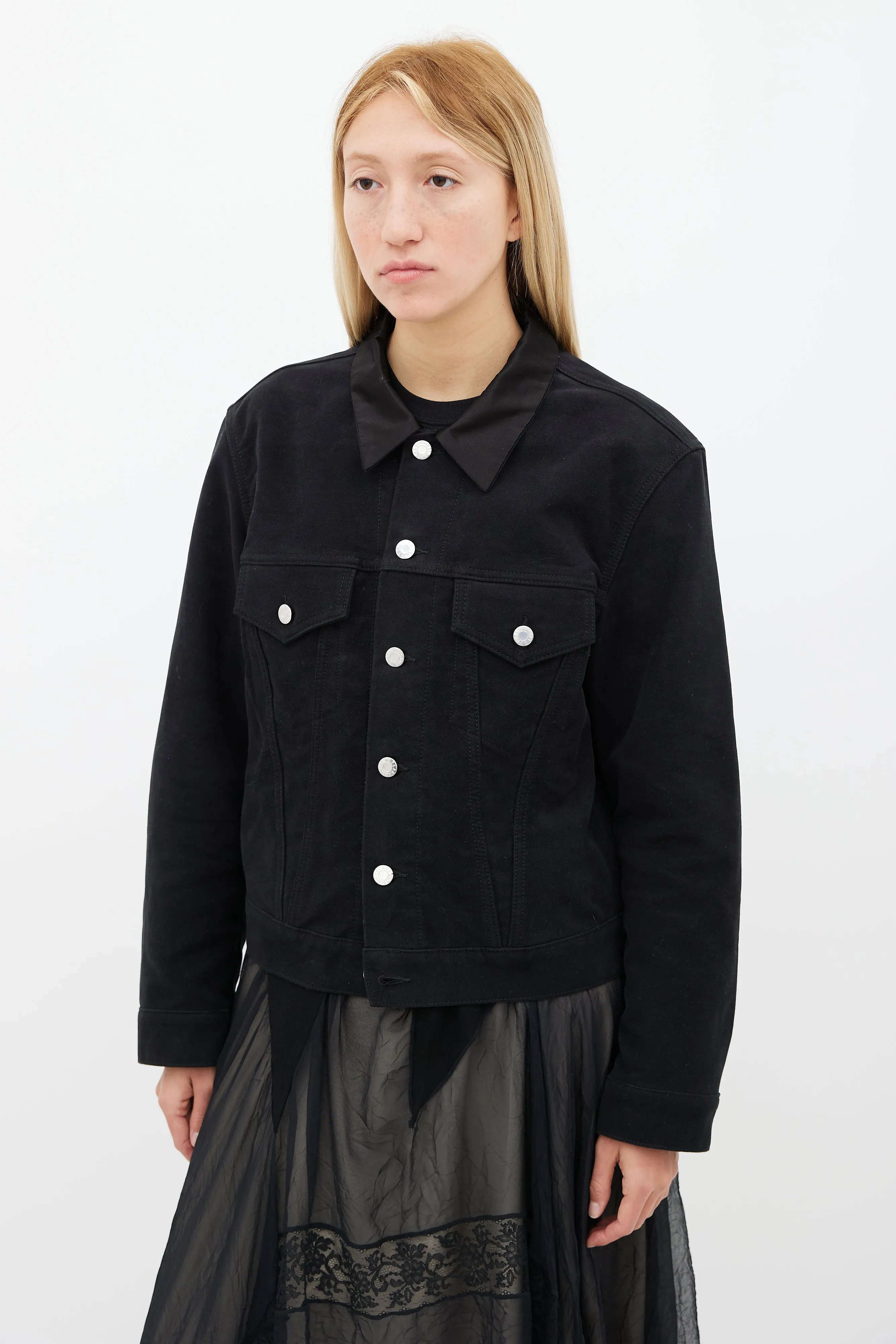 Black Suede & Silk Collar Jacket