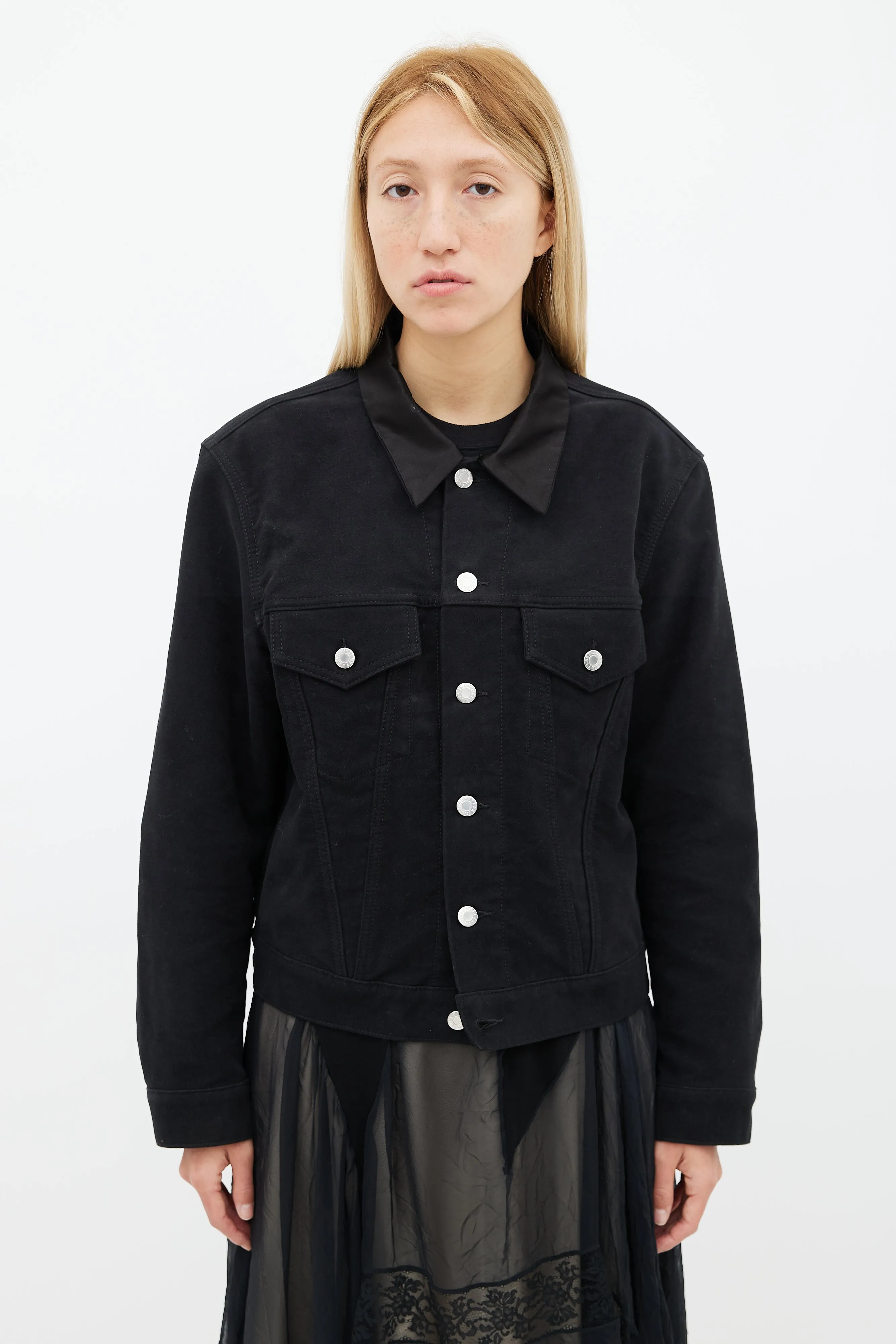 Black Suede & Silk Collar Jacket