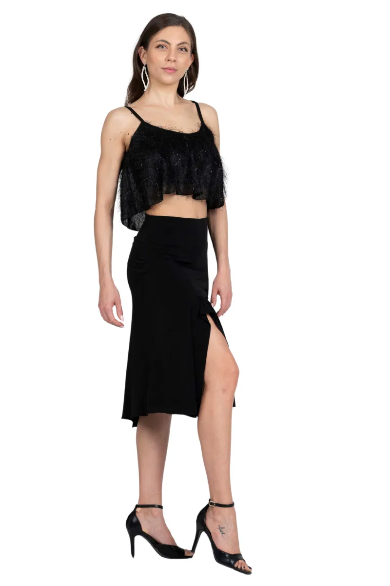 Black Textured Sparkling Loose Crop Top