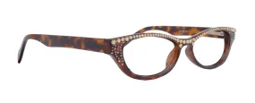 Bling) Reading Glasses 4 Women W (Full Top) (Ligth Colorado) Genuine European Crystal, Magnifying Cat Eye (Brown, Leopard) NY Fifth Avenue
