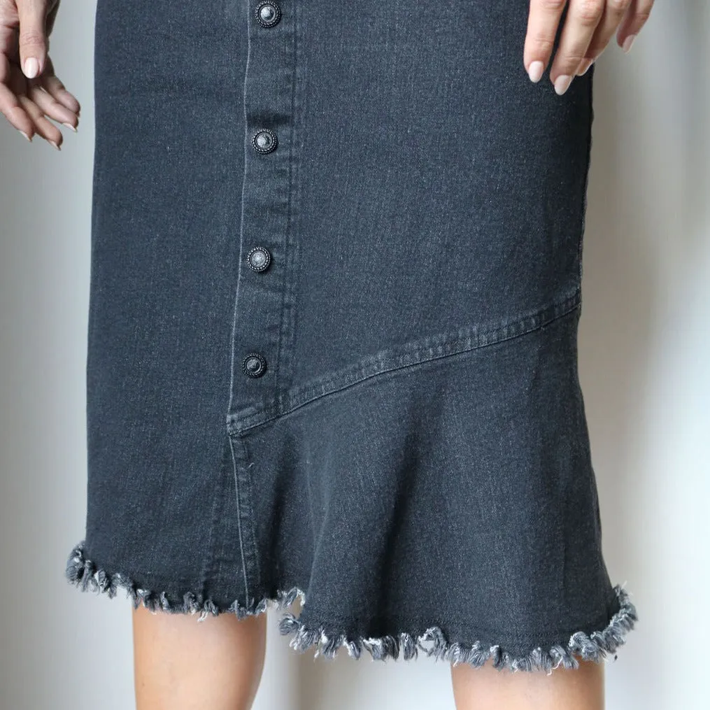 Button Front Denim Skirt | Black  [Final Sale]
