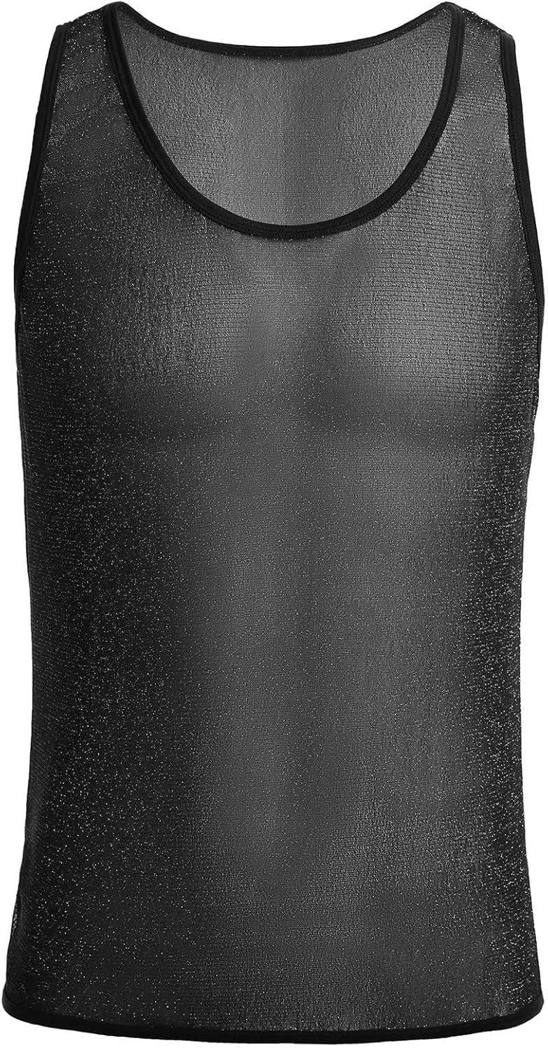 Cambkatl Men's Sheer Mesh Sleeveless Sexy Muscle Tee Shirts Fashion Summer Workout Casual Clubwear Tank Top