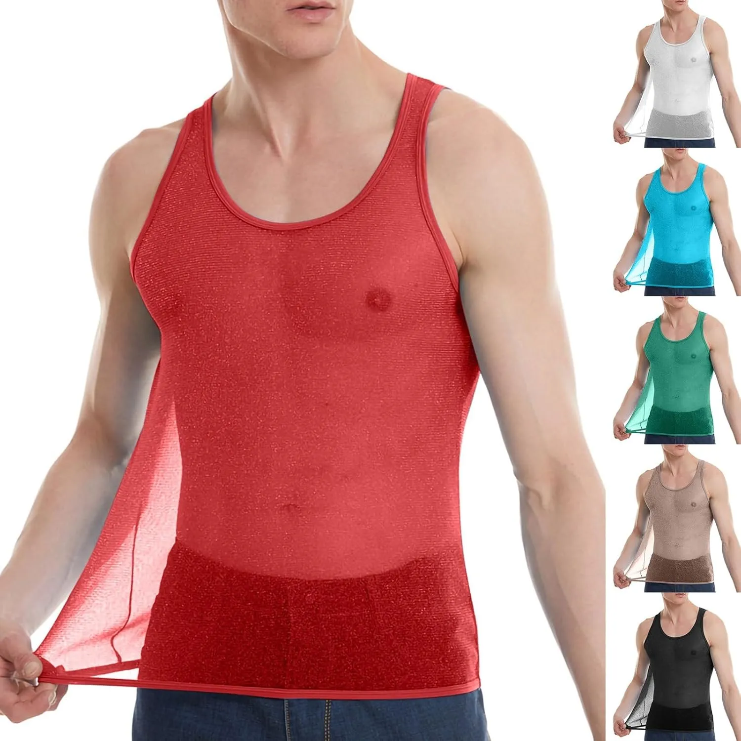 Cambkatl Men's Sheer Mesh Sleeveless Sexy Muscle Tee Shirts Fashion Summer Workout Casual Clubwear Tank Top