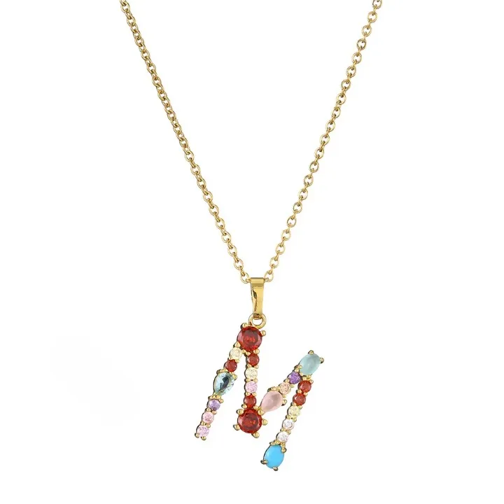 Colorful Crystal Letter Pendant Necklaces