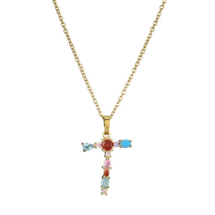 Colorful Crystal Letter Pendant Necklaces