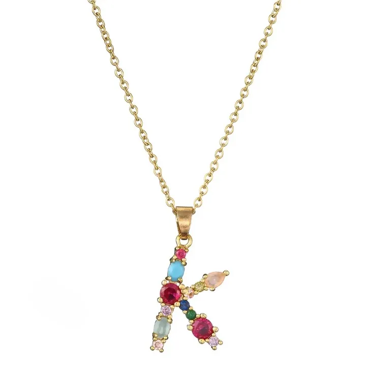 Colorful Crystal Letter Pendant Necklaces