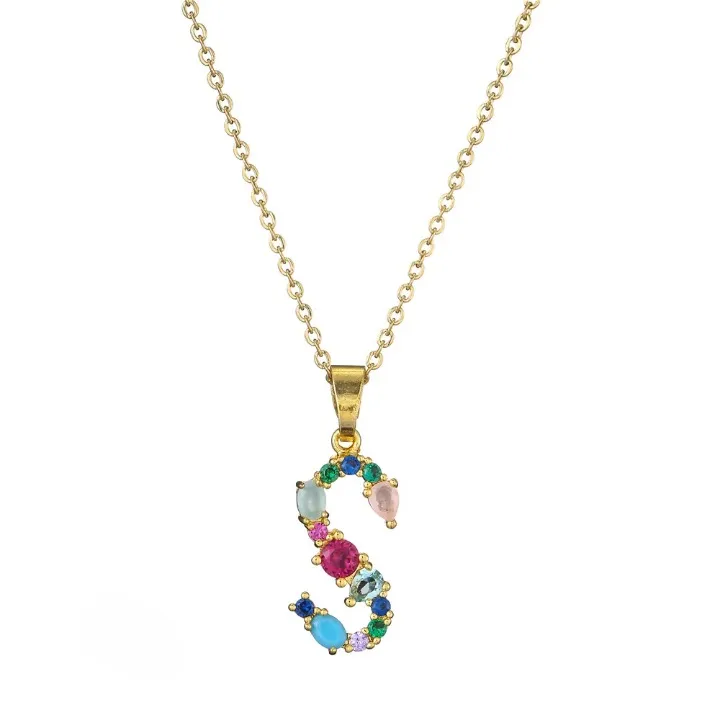 Colorful Crystal Letter Pendant Necklaces