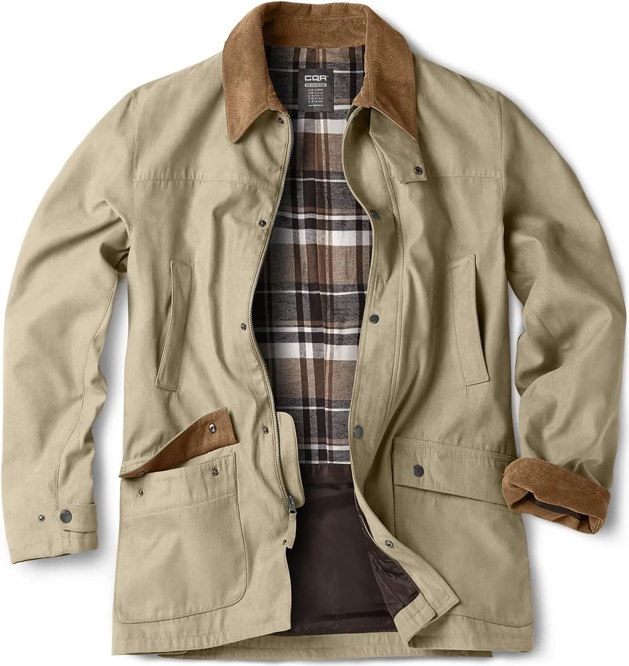 CQR Men's Flannel Lined Shirt Jackets, Long Sleeved Rugged Plaid Cotton Brushed Suede Shirt Jacket
