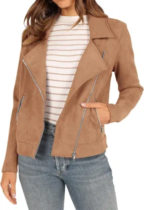 KIRUNDO Womens Faux Suede Jacket 2024 Fall Winter Clothes Casual Zipper Cropped Coat Bomber Biker Moto Jackets Outwear