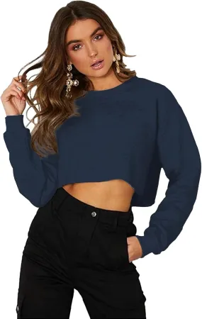 Kyerivs Casual Crop Sweatshirt for Women Crewneck Cropped Shirts Workout Long Sleeve Crop Tops