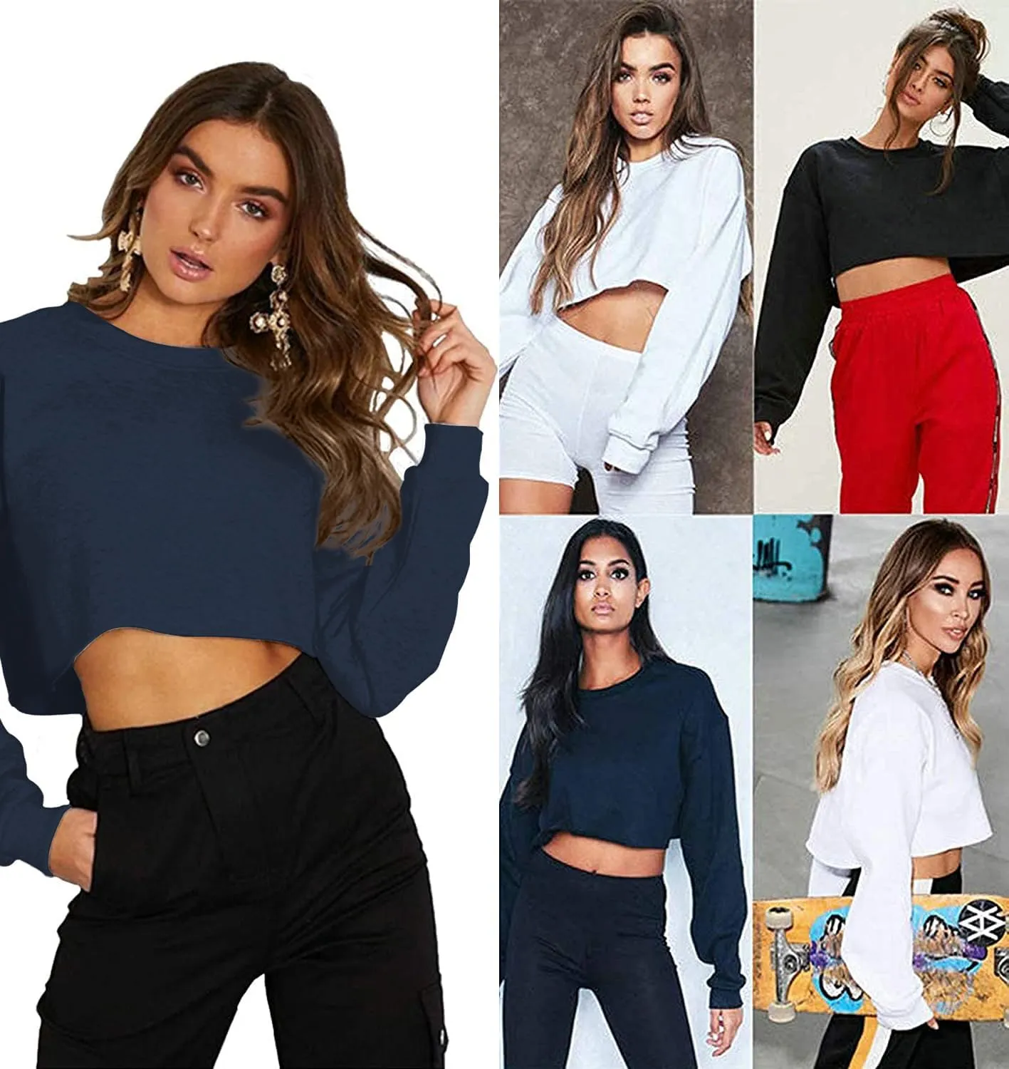 Kyerivs Casual Crop Sweatshirt for Women Crewneck Cropped Shirts Workout Long Sleeve Crop Tops