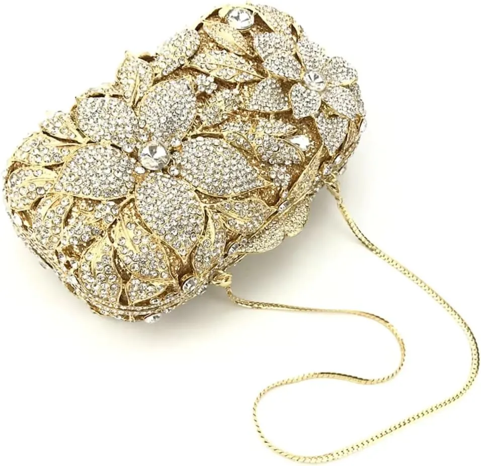 Ladies Crystal Evening Bag Flower Luxury Rhinestone Clutch Bags Diamond Party Wedding Handbag Sparkle Party Purse