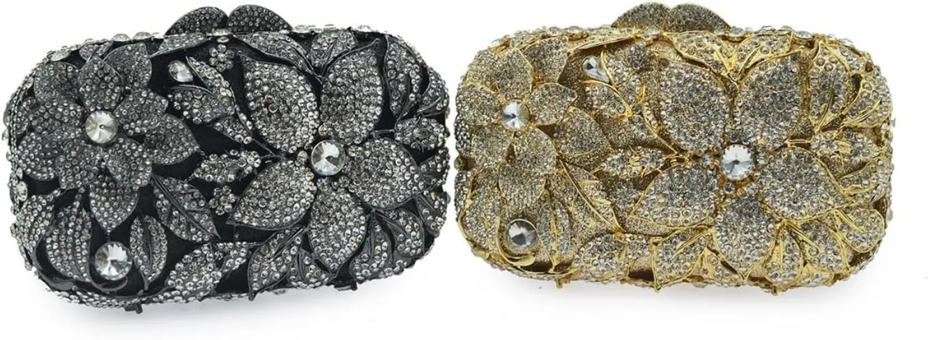 Ladies Crystal Evening Bag Flower Luxury Rhinestone Clutch Bags Diamond Party Wedding Handbag Sparkle Party Purse