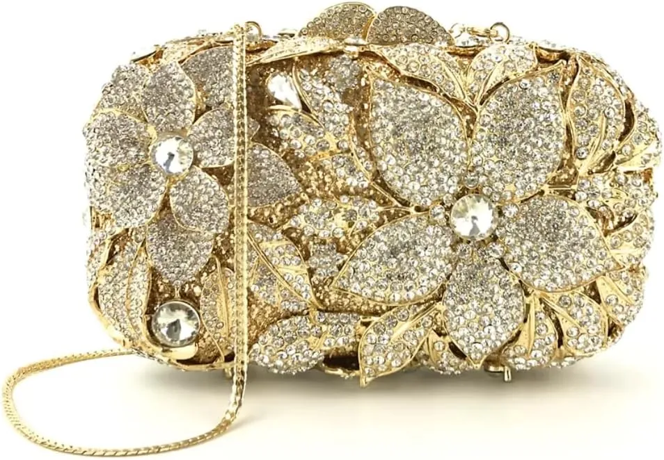 Ladies Crystal Evening Bag Flower Luxury Rhinestone Clutch Bags Diamond Party Wedding Handbag Sparkle Party Purse