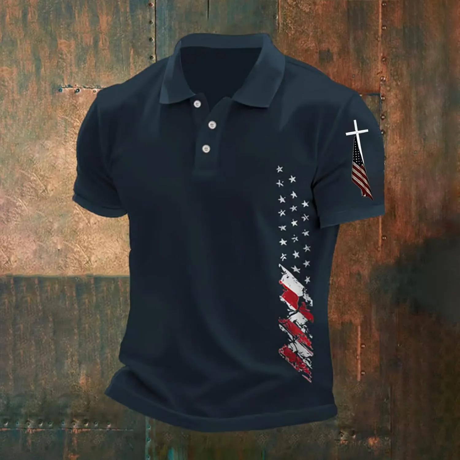 Mens American Falg Polo Shirts Button Collared Short Sleeve Performance Patriotic Shirt 2025 4th of July Tshirt