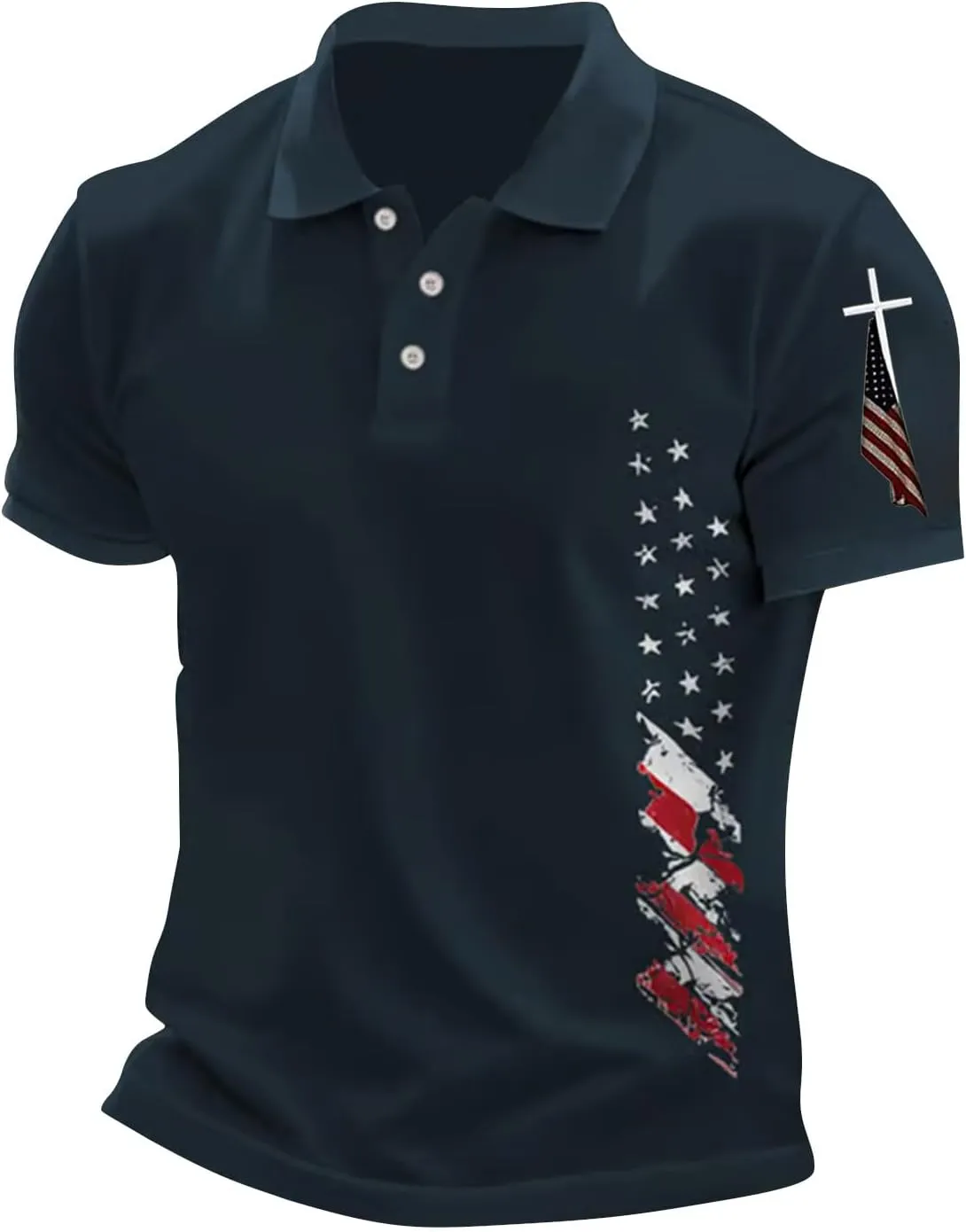 Mens American Falg Polo Shirts Button Collared Short Sleeve Performance Patriotic Shirt 2025 4th of July Tshirt