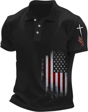 Mens American Falg Polo Shirts Button Collared Short Sleeve Performance Patriotic Shirt 2025 4th of July Tshirt