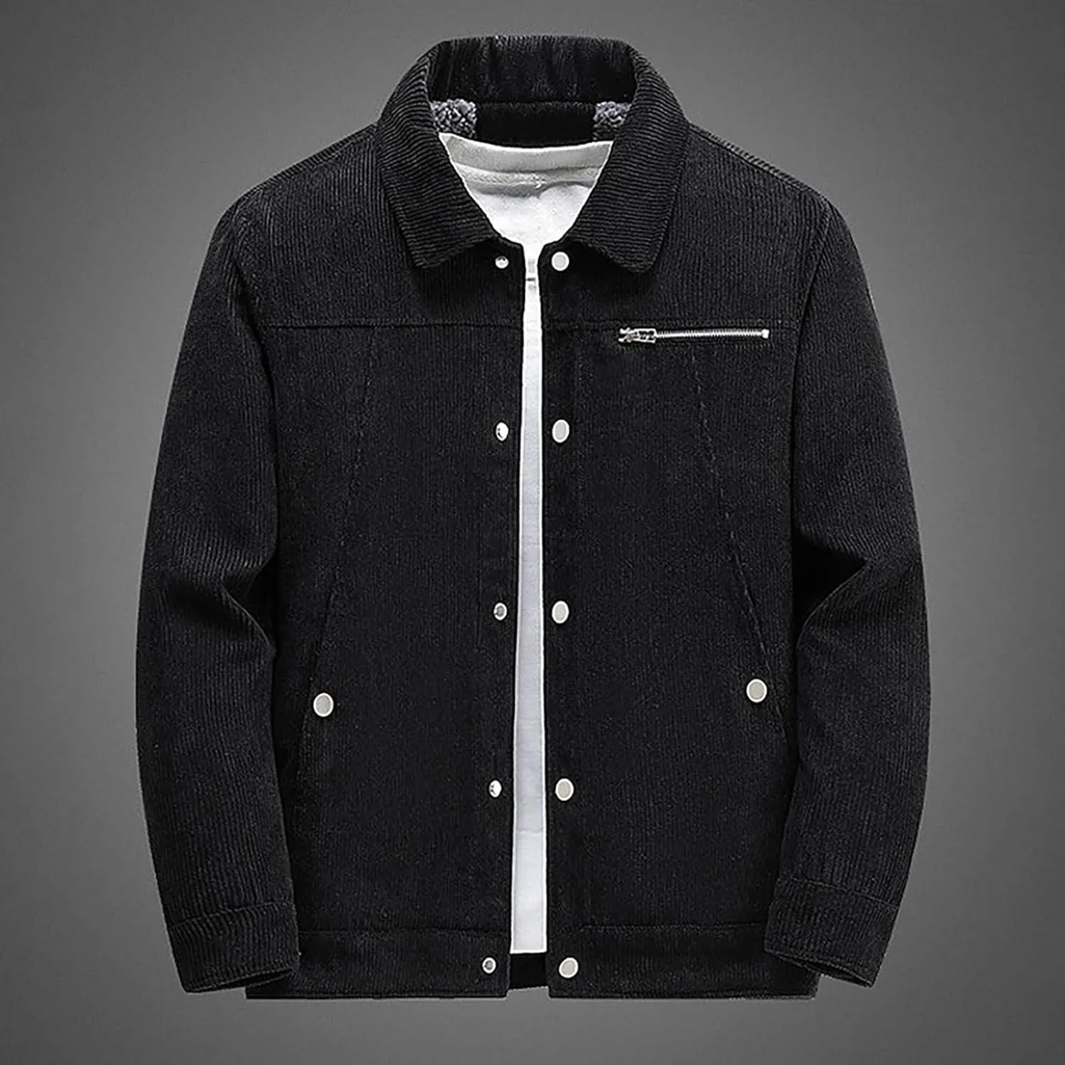 Mens Jacket Winter Corduroy Thickened Zip Up Heavyweight Jackets Warm Sherpa Lined Fleece Loose Coat, XL-5XL