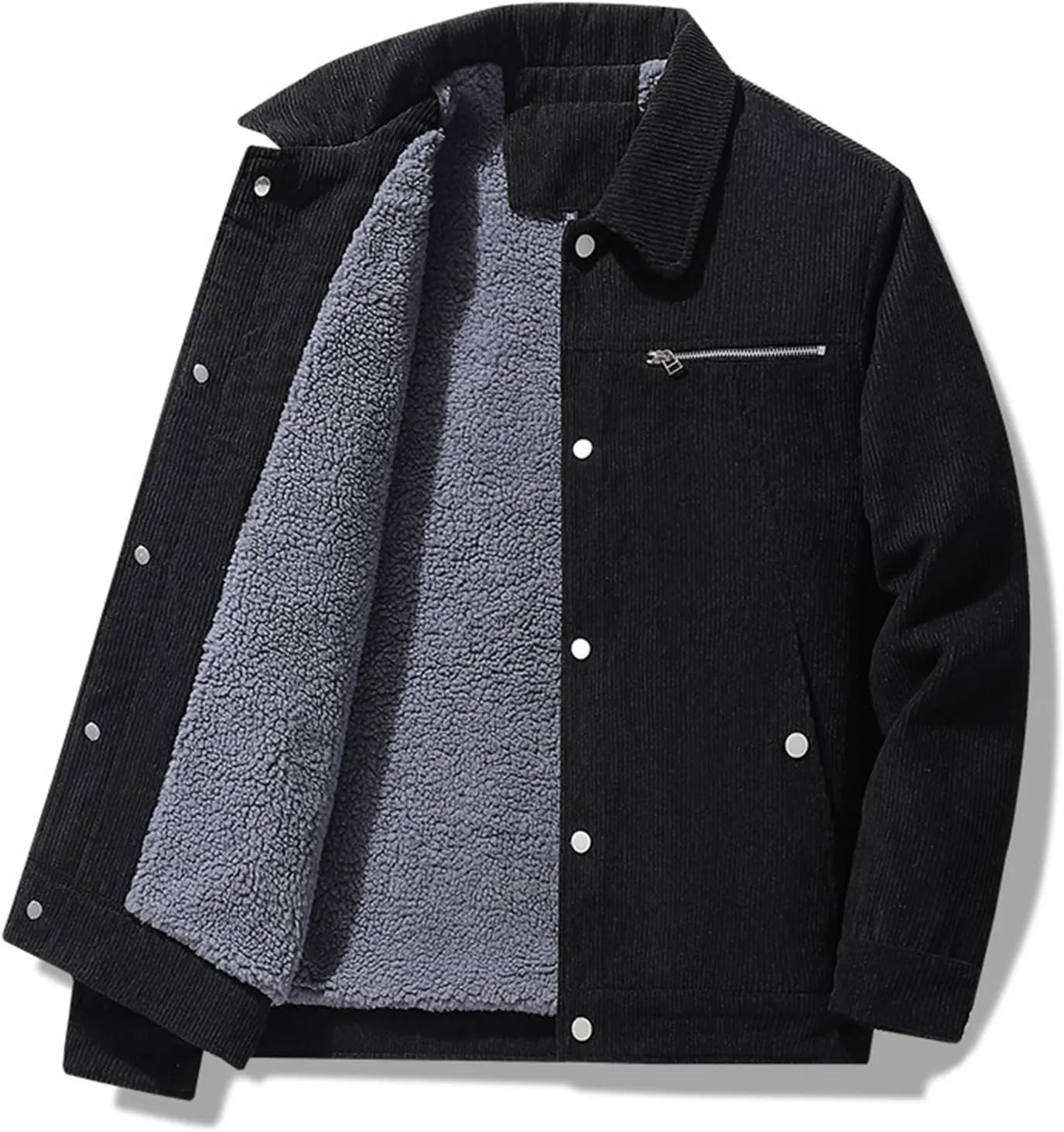 Mens Jacket Winter Corduroy Thickened Zip Up Heavyweight Jackets Warm Sherpa Lined Fleece Loose Coat, XL-5XL