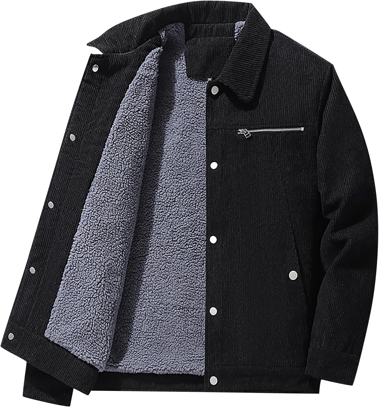 Mens Jacket Winter Corduroy Thickened Zip Up Heavyweight Jackets Warm Sherpa Lined Fleece Loose Coat, XL-5XL
