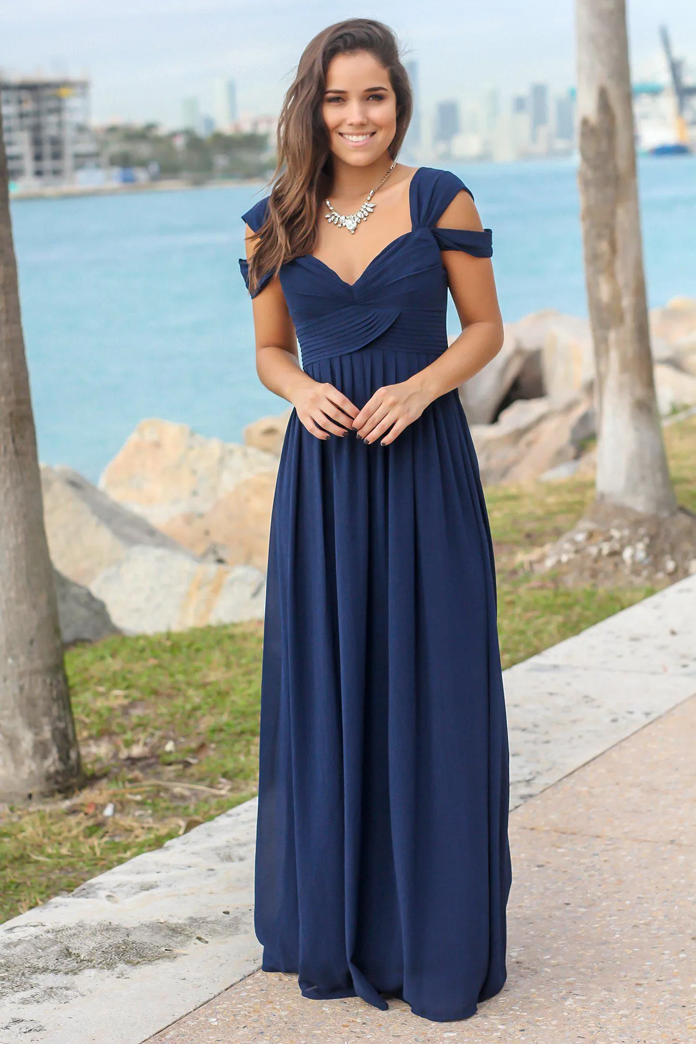 Navy Off Shoulder Maxi Dress
