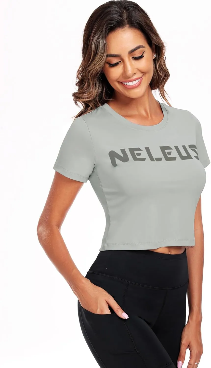 NELEUS Women's Running Crop Tank Tops Dry Fit Workout Athletic Crop Shirts Pack of 3
