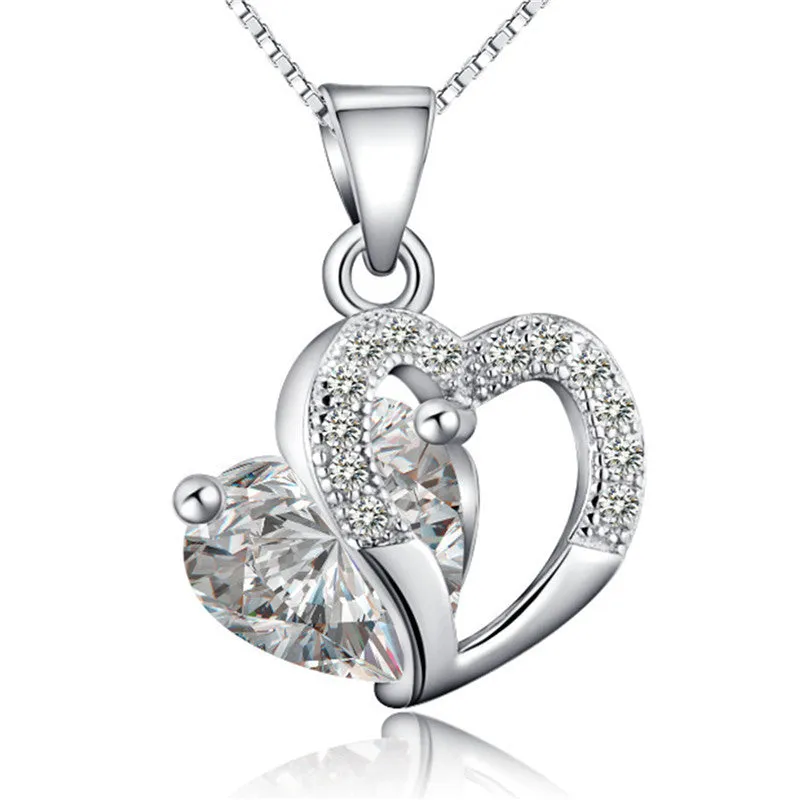 New Crystal Silver Plated Jewelry Fashion Necklace For Women Best Friend Love Heart Long Chain Necklace Fine Jewelry