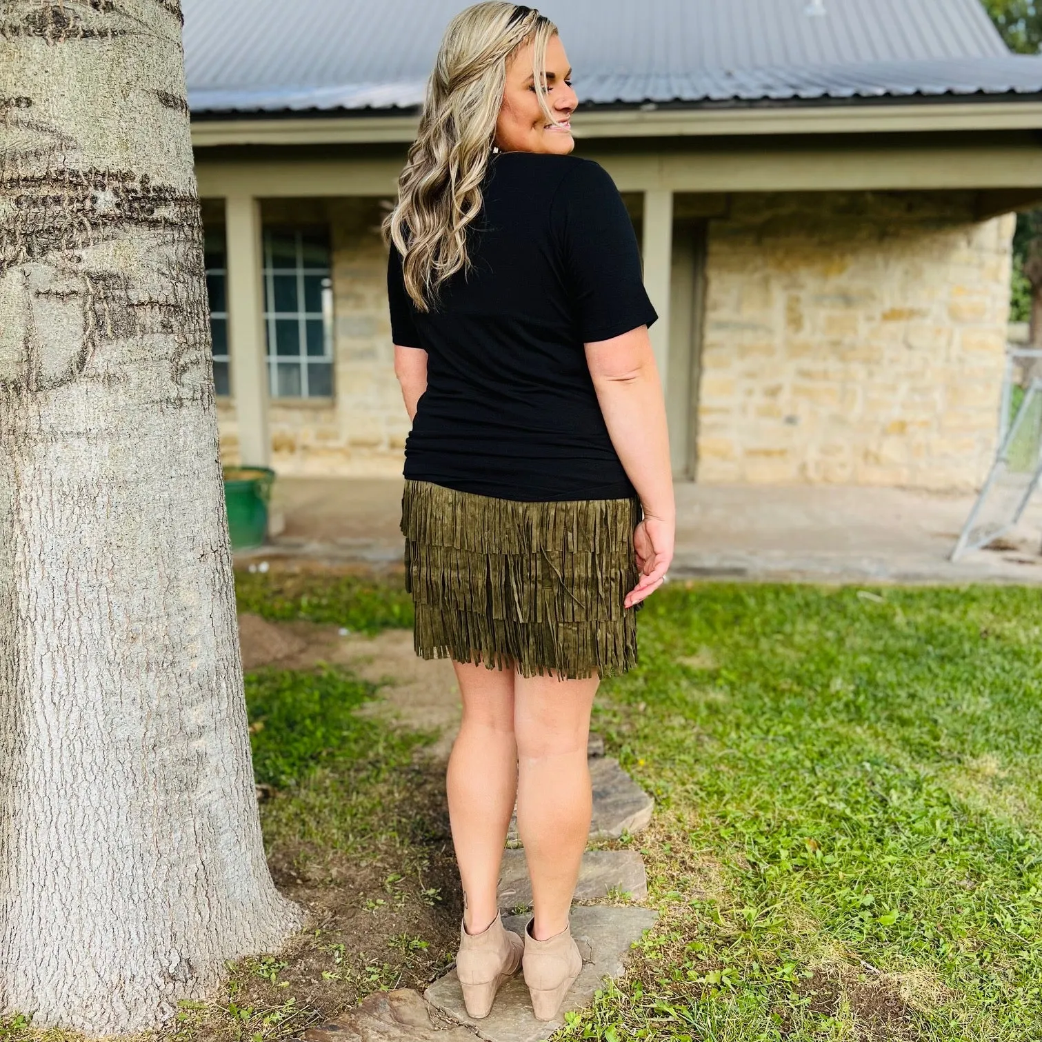 PLUS Lola Olive Fringe Skirt*