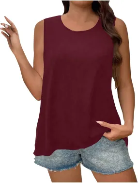 Plus Size Tank Tops for Women Round Neck Sleeveless Basic Tank Top Summer Casual Loose Comfort Solid Color Tee Tops