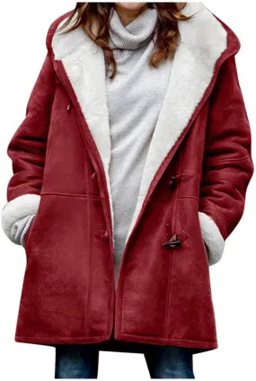 Plus Size Winter Coat for Women Heavy Warm Sherpa Fleece Lined Distressed Overcoat Parka Faux Suede Hoodies Pea Coat