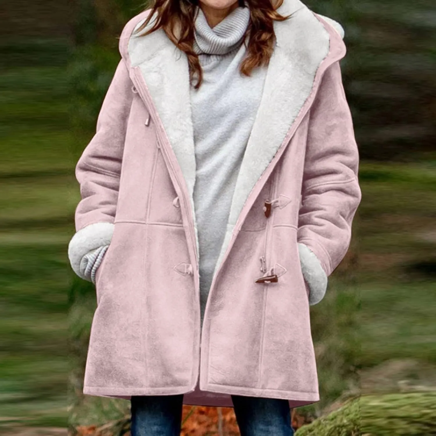 Plus Size Winter Coat for Women Heavy Warm Sherpa Fleece Lined Distressed Overcoat Parka Faux Suede Hoodies Pea Coat