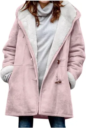 Plus Size Winter Coat for Women Heavy Warm Sherpa Fleece Lined Distressed Overcoat Parka Faux Suede Hoodies Pea Coat