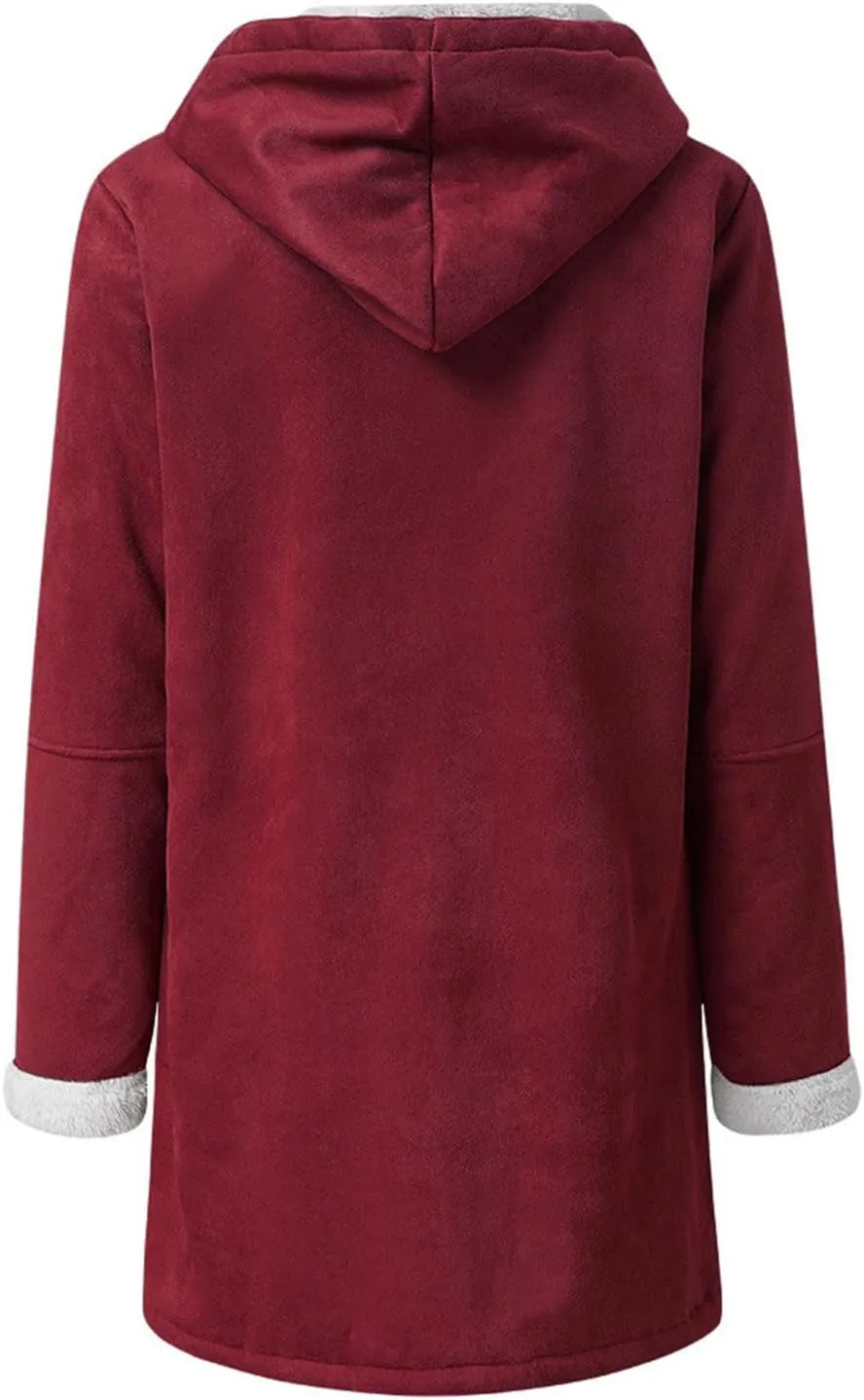 Plus Size Winter Coat for Women Heavy Warm Sherpa Fleece Lined Distressed Overcoat Parka Faux Suede Hoodies Pea Coat