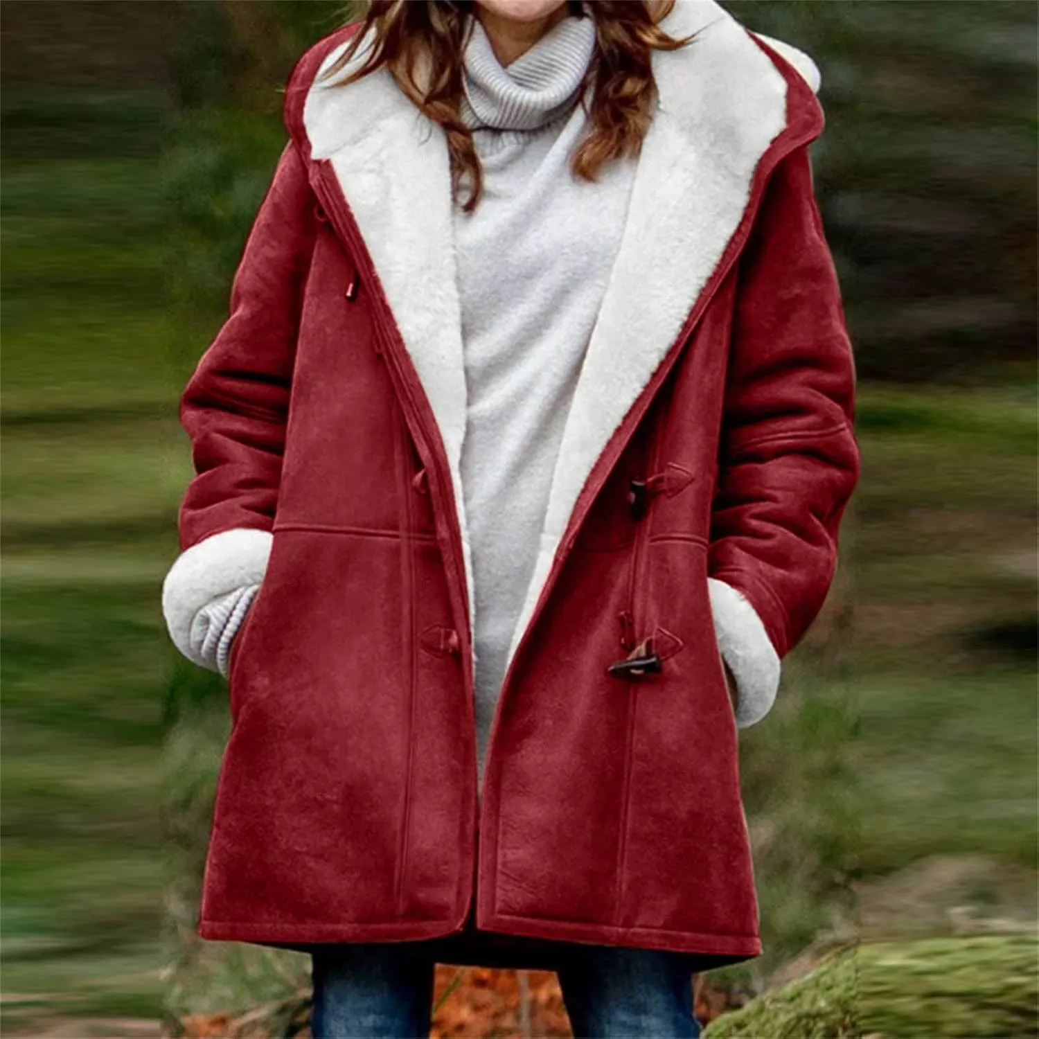 Plus Size Winter Coat for Women Heavy Warm Sherpa Fleece Lined Distressed Overcoat Parka Faux Suede Hoodies Pea Coat