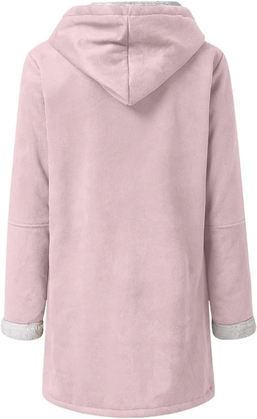 Plus Size Winter Coat for Women Heavy Warm Sherpa Fleece Lined Distressed Overcoat Parka Faux Suede Hoodies Pea Coat