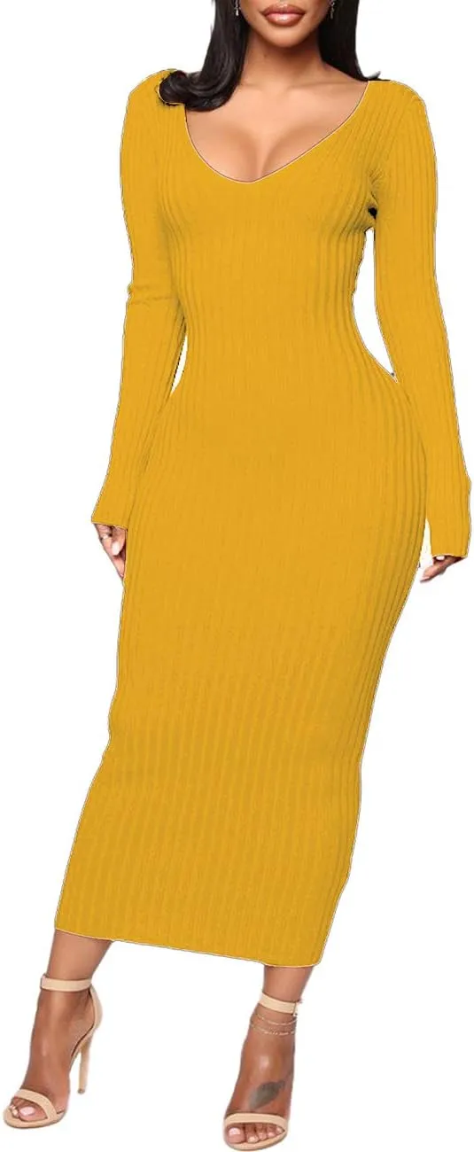 SheKiss Womens Off Shoulder Plus Size Work Business Sweater Dresses Long Sleeves Bodycon Cardigans Outfits