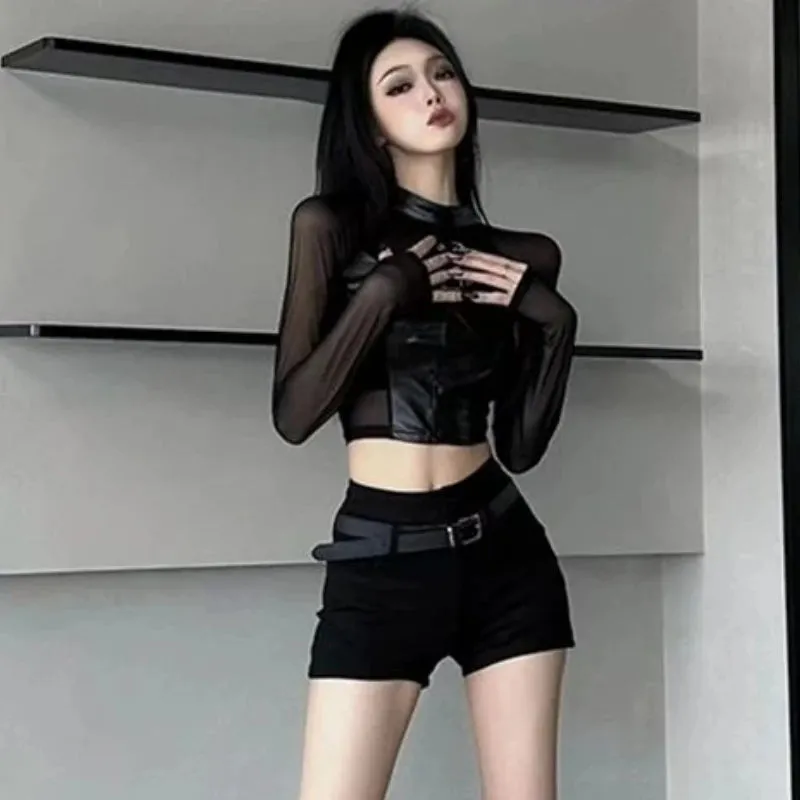 'Sweetspot' Black Long Sleeve Buckle Crop Top