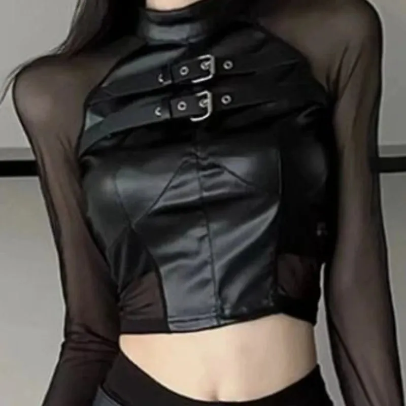 'Sweetspot' Black Long Sleeve Buckle Crop Top