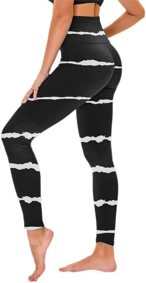 Women's High Waisted Leggings Stripe Firm Compression Yoga Leggings Pants Jogger Track Pants Workout Clothes