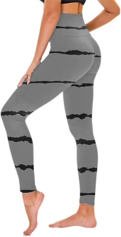 Women's High Waisted Leggings Stripe Firm Compression Yoga Leggings Pants Jogger Track Pants Workout Clothes