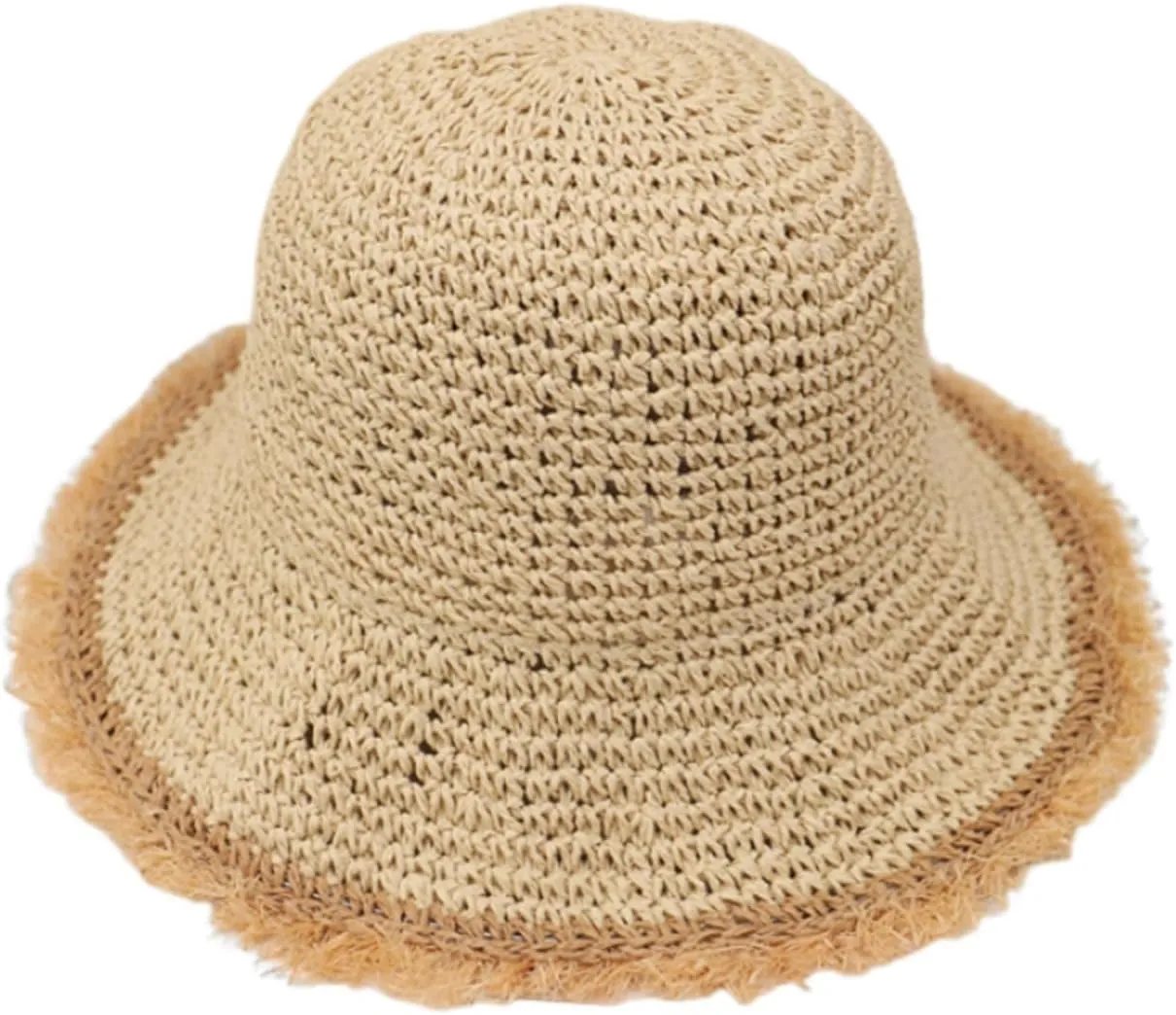 Women's Sun Hat Wide Brim Summer Beach Hat Hand-Woven Crochet Straw Hat Foldable Fringed Floppy Bucket Hat