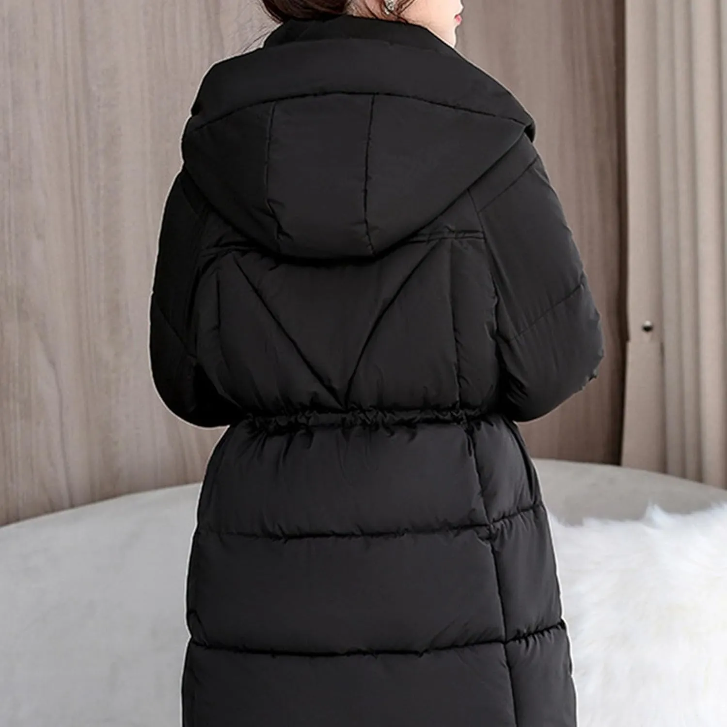 Womens Winter Thickened Padded Coats Warm with Hood Full Zip Long Sleeve Puffer Jackets Casual Thermal Cute down Coat