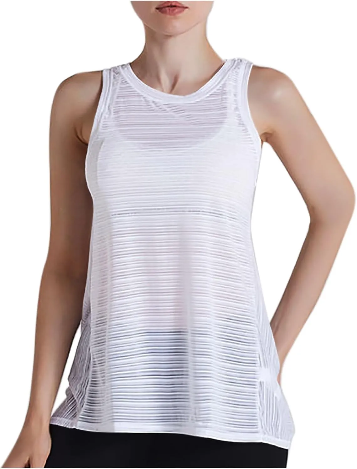 Womens Yoga Sleeveless Tank Tops Crewneck Back Hollow Out Split Athletic Top Summer Mesh Lightweight Quick Dry Shirts