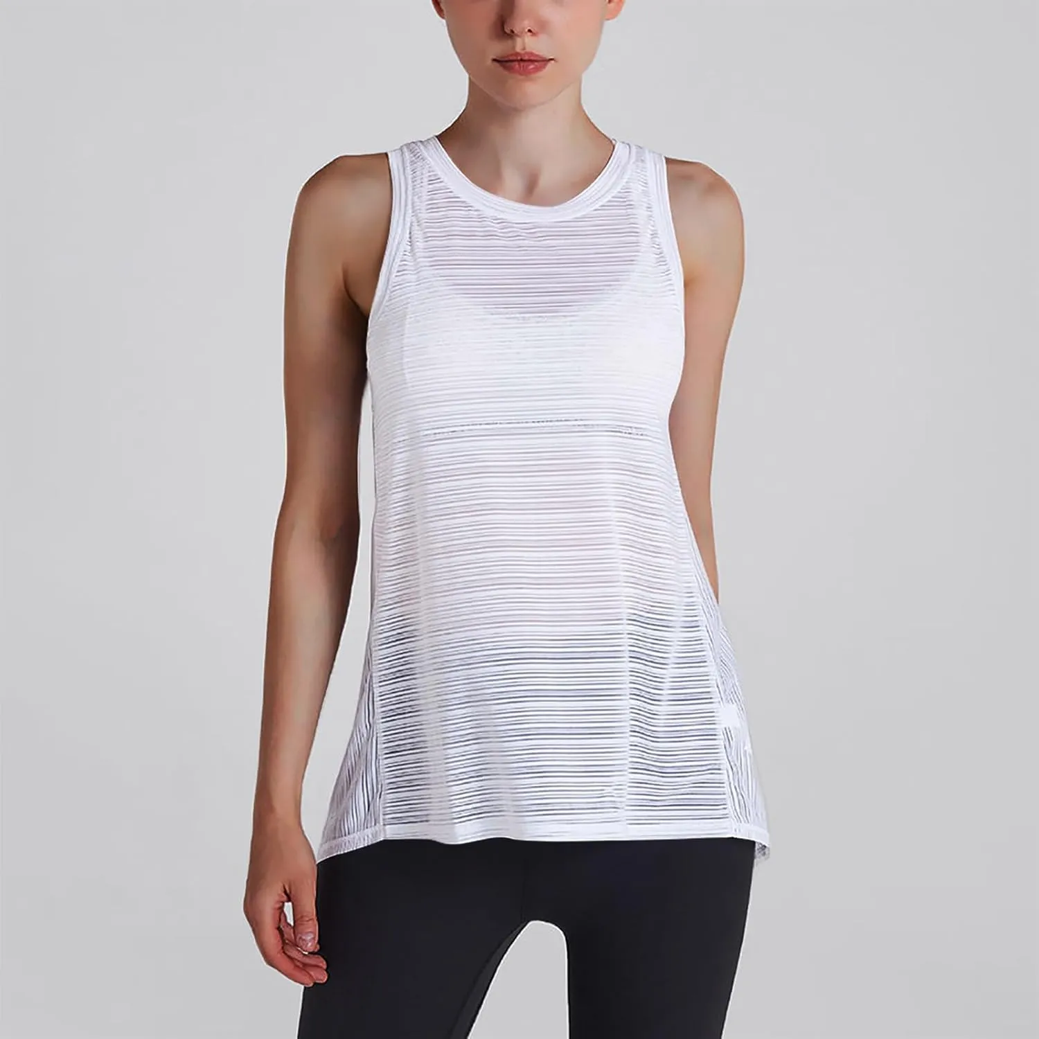 Womens Yoga Sleeveless Tank Tops Crewneck Back Hollow Out Split Athletic Top Summer Mesh Lightweight Quick Dry Shirts