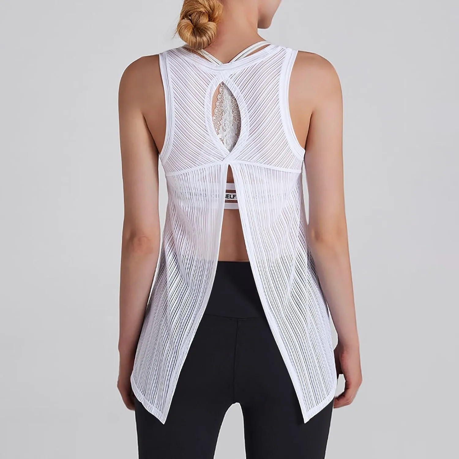 Womens Yoga Sleeveless Tank Tops Crewneck Back Hollow Out Split Athletic Top Summer Mesh Lightweight Quick Dry Shirts